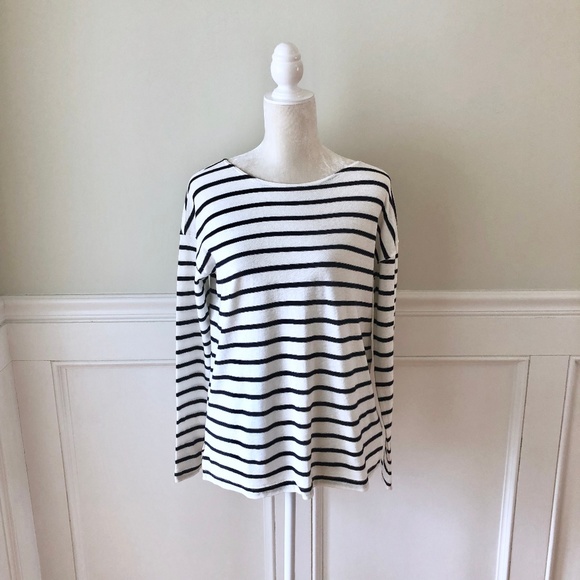 J. Crew Tops - J CREW Linen Blend Navy White Striped Tee XS